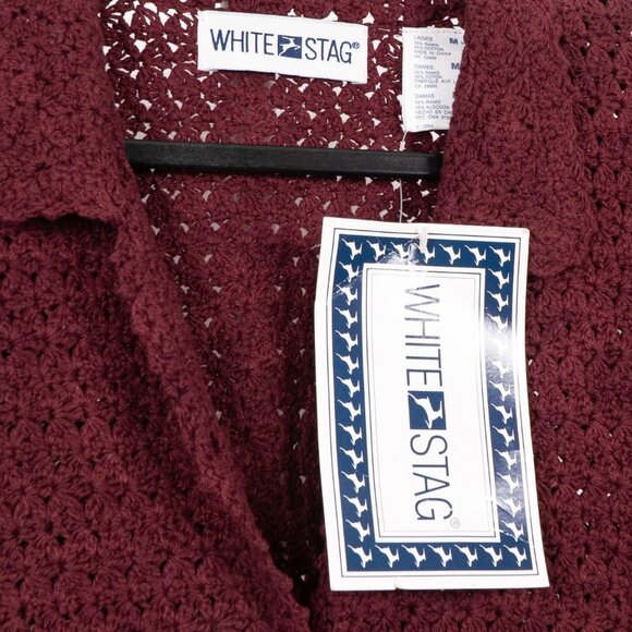 White Stag VTG Cardigan Sweater M Women NEW Burgundy Crochet Button Ramie Cotton - Picture 4 of 5